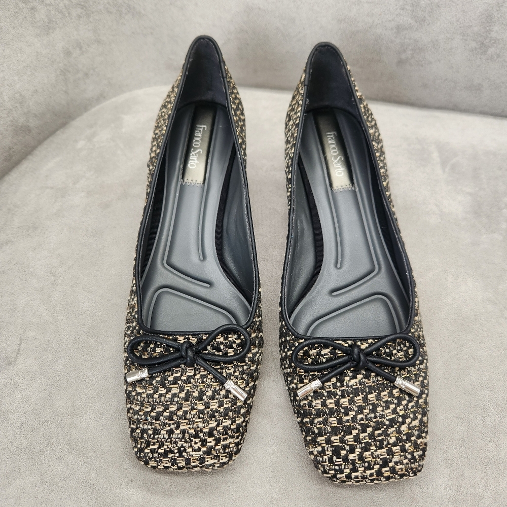 Franco Sarto Pumps 11 Black Cream Tweed Natalia Bow Retro Classic Formal New$130